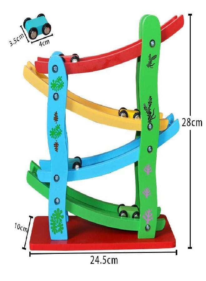Wooden Car Race Track Ramp Toy for 3+ Year Old Toddler | Motor Skills Race Track Wooden Toy with 4 Cars and stable Base | Great Montessori Toys Gift for Toddlers. - Image 2